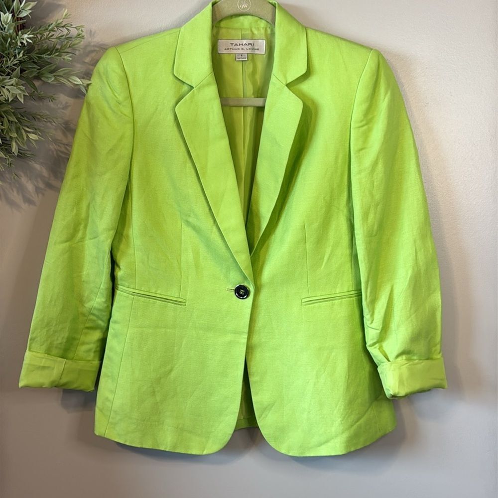 NWOT Tahari ASL Green Blazer Structured Notched Lapel Size 2
